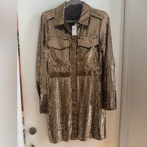 Banana Republic Shimmering Gold Sequin Shirtdress Dress